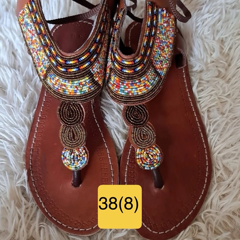 Brown Beaded Sandals with Intricate Design